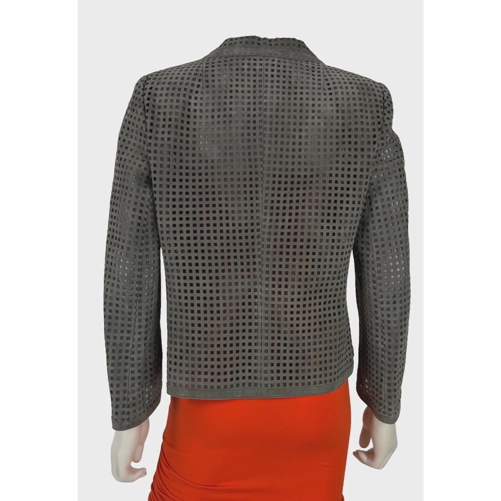 $5K Akris Gray Laser Cut Lamb Suede Leather Jacket Coat 10 US 46 IT 40 M Runway - Picture 3 of 6